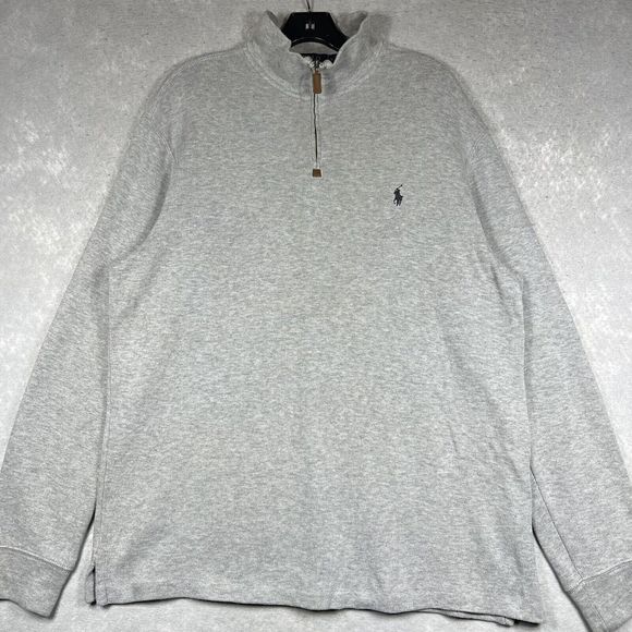 Polo Ralph Lauren Pullover Sweater Men’s Large 1/4 Zip Gray Preppy Cotton Knit - Picture 2 of 10